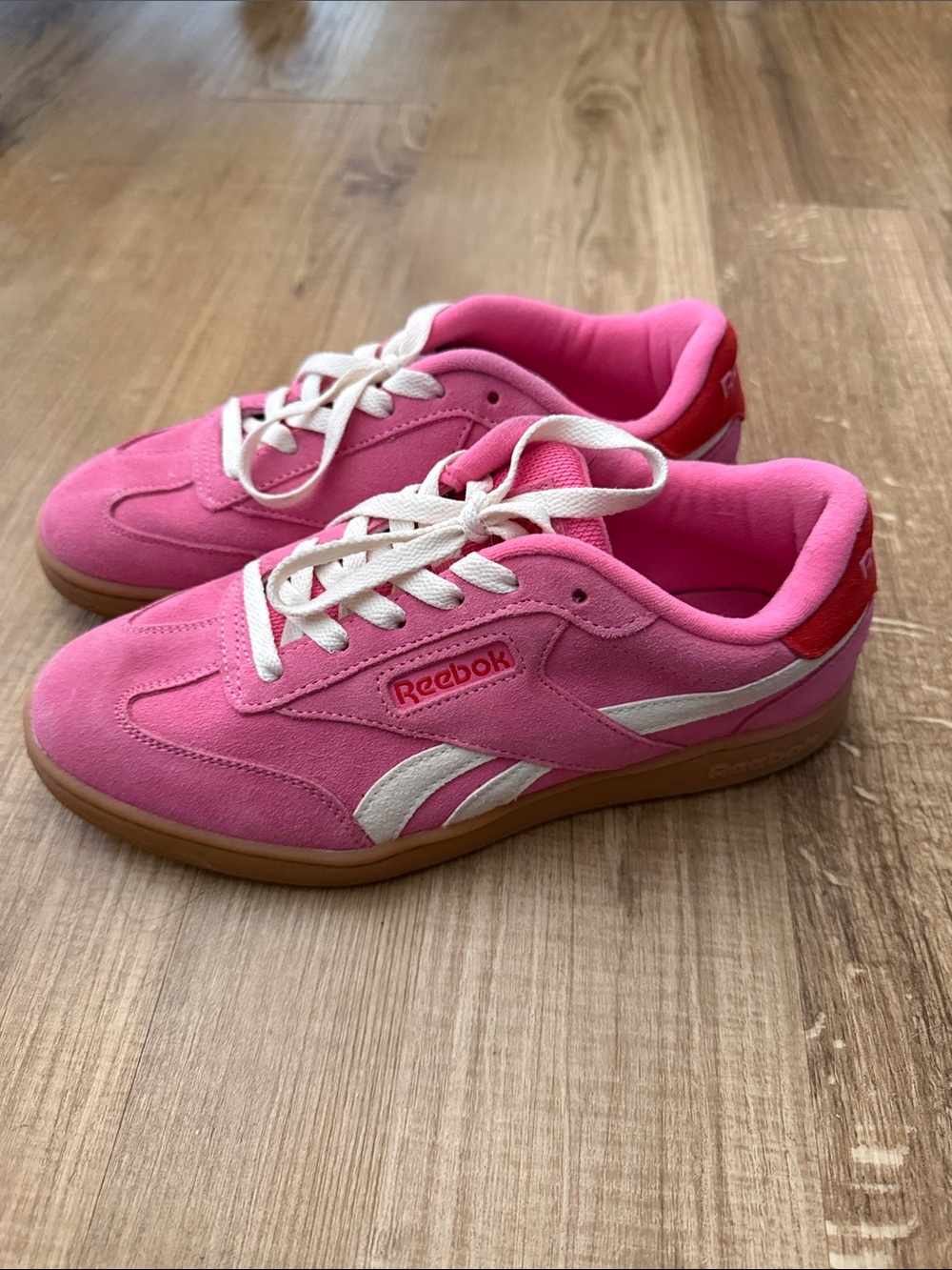 Reebok Kids Bright Pink Suede Sneakers with White Accents